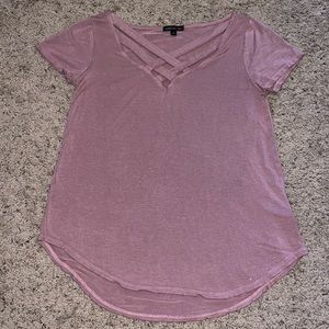 MmMmMm Mauve Pink V-Neck T-Shirt w/ Criss Cross Neckline Size XS